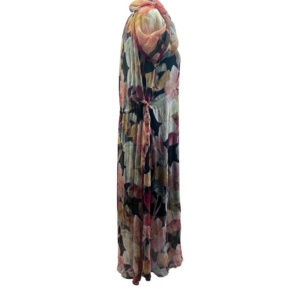 STYLEWE Floral Silk Maxi Dress with Removable Cape Sheer Long Sleeve Multi Color - Picture 5 of 11